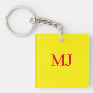 Trendy effen eenvoudig geel rood monogram initiale sleutelhanger