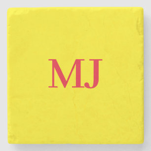 Trendy effen eenvoudig geel rood monogram initiale stenen onderzetter