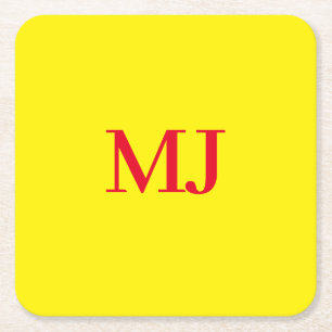 Trendy effen eenvoudig geel rood monogram initiale vierkante kartonnen onderzetter