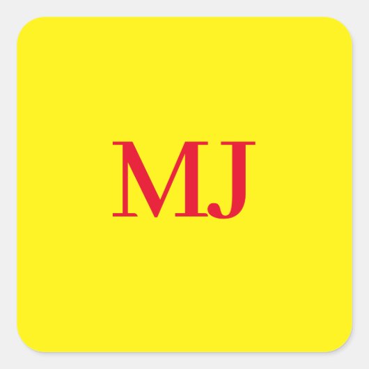 Trendy effen eenvoudig geel rood monogram initiale vierkante sticker (Voorkant)
