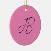 Trendy effen kalligrafie monogram initialen roze keramisch ornament (Rechts)