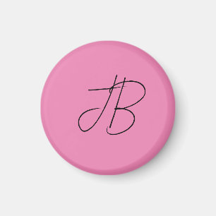 Trendy effen kalligrafie monogram initialen roze magneet