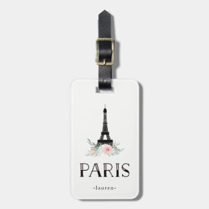 Trendy Eiffel Tower en Blush Pink Flowers Parijs Bagagelabel