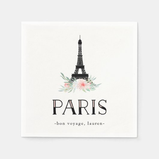 Trendy Eiffel Tower en Blush Pink Flowers | Parijs Servetten (Voorkant)