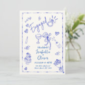 Trendy eigenzinnige blauwe hand getekende verlovin kaart (Staand voorkant)