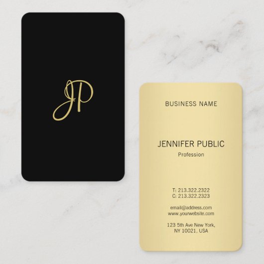 Trendy Elegant Black en Gold Modern Monogram Visitekaartje (Voorkant / Achterkant)