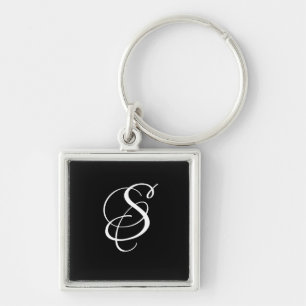 Trendy Elegant DIY Script Monogram/Zwart Sleutelhanger