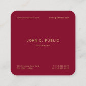 Trendy Elegant Gold Text Burgundy Red Luxury Silk Vierkante Visitekaartje (Achterkant)
