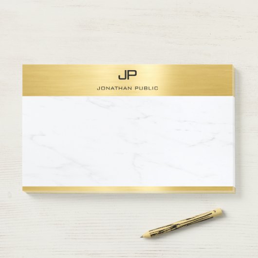 Trendy Elegant Goud Wit Marmer Sjabloon Modern Post-it® Notes (Op bureau)