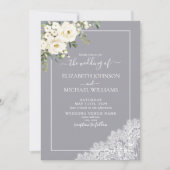 Trendy Elegant Grey Rustic Script Photo Wedding Kaart (Voorkant)
