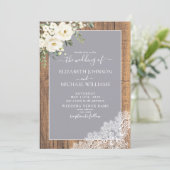 Trendy Elegant Grey Rustic Wood Script Wedding Inv Kaart (Staand voorkant)