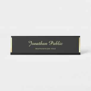 Trendy Elegant Hand Script Text Gold Sjabloon Bureau Naambordje