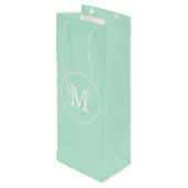 Trendy Elegant Mint Groen Sjabloon Wit Monogram Wijn Cadeautas (Achterkant Gekanteld)