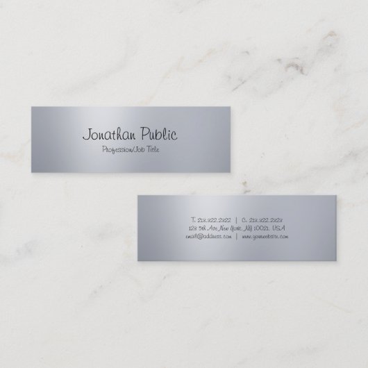 Trendy Elegant Modern Freehand Script Silver Plain Mini Visitekaartje (Voorkant / Achterkant)
