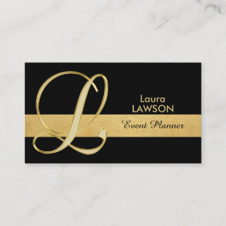 Trendy Elegant Monogrammed Gold Black Initiaal 'L' Visitekaartje