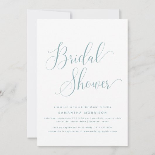 Trendy Elegant Script Dusty Blue Vrijgezellenfeest Kaart (Voorkant)