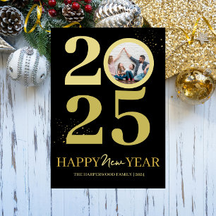 Trendy Elegant Script Happy New Year One Foto Feestdagenkaart