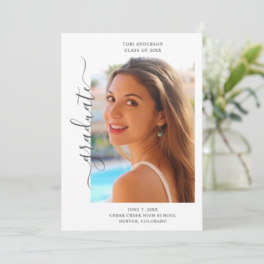 Trendy Elegant Two Photo Afstuderen Aankondiging (Staand voorkant)