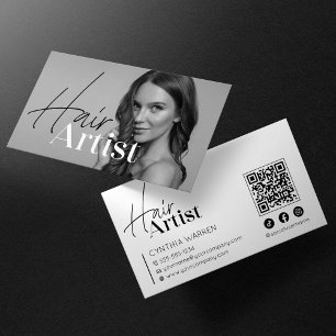 Trendy Elegant White Haarstylist Foto QR Code Visitekaartje