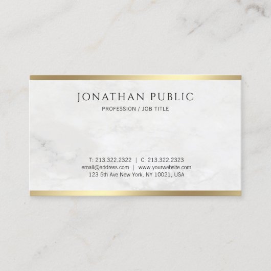 Trendy Elegant White Marble Modern Gold Sjabloon Visitekaartje (Voorkant)