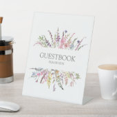 Trendy Elegant Wildflower Floral Wedding Guestbook Reclamebord Met Voetstuk (Insitu)