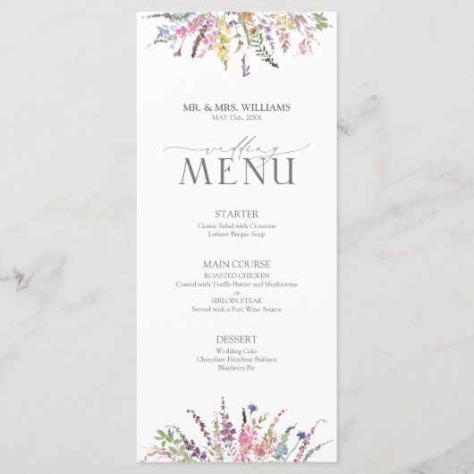 Trendy Elegant Wildflower Floral Wedding Menu (Voorkant)