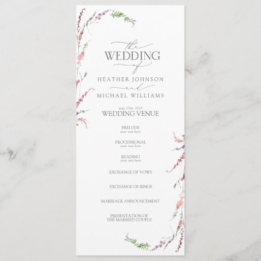 Trendy Elegant Wildflower Floral Wedding Programma (Voorkant)