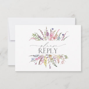 Trendy Elegant Wildflower Floral Wedding RSVP Kaartje