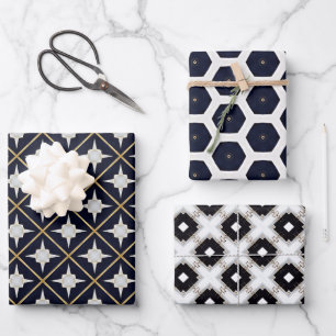 Trendy Elegant Zwart Goud en Wit Luxe Inpakpapier Vel