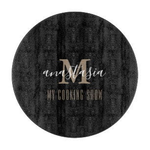 Trendy Elegant Zwart Monogram Rond Snijplank