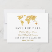 Trendy Elegante Bestemming Goud Wereldkaart Trouwd Save The Date (Voorkant)