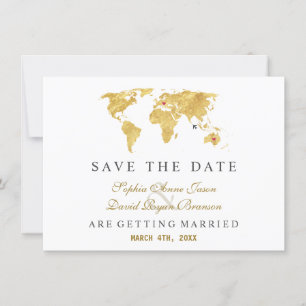 Trendy Elegante Bestemming Gouden Wereldkaart Trou Save The Date