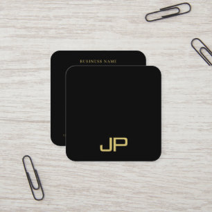 Trendy Elegante Sjabloon Monogram Zwart En Goud Vierkante Visitekaartje