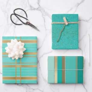 Trendy en chique blauw en goud geaccentueerd inpakpapier vel