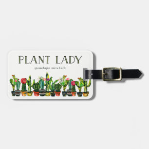 Trendy en Funny Plant Lady met Cactus Bagagelabel