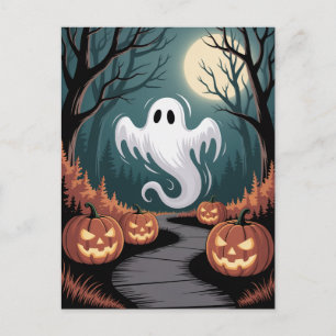 Trendy enge Halloween Pompoen Geest Maan bos  Briefkaart
