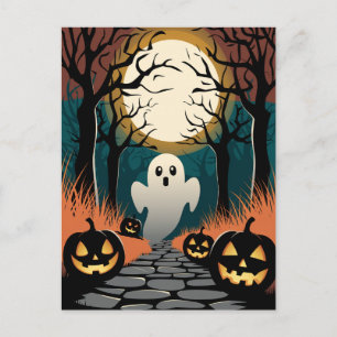 Trendy enge Halloween Pompoen Geest Maan bos  Briefkaart