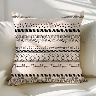 Trendy Etnische Tribale Boho Roze Zwarte Patroon Kussen