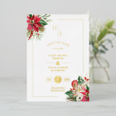 Trendy Fancy Initialen Floral Kerstfeestjes Folie Uitnodiging (Staand Voorkant)