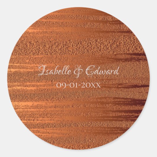 Trendy Faux Copper Metallic Folie Names Wedding Ronde Sticker (Voorkant)