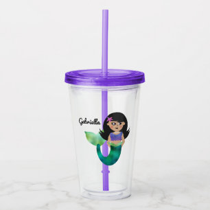 Trendy Faux Foil Latino Mermaid Personalized Girls Acryl Drinkbeker
