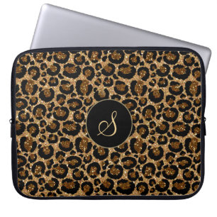 Trendy Faux Glitter Leopard met Monogram Laptop Sleeve