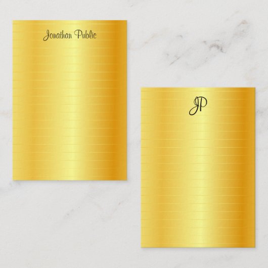 Trendy Faux Gold Calligraphy Script Monogram Notitiekaartje (Voorkant / Achterkant)
