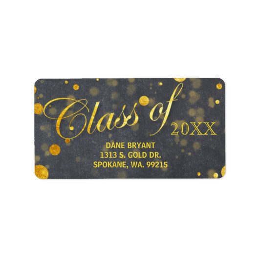 Trendy Faux Gold Foil Confetti Afstuderen Adres Etiket (Voorkant)
