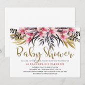 Trendy Faux Gold Glitter Floral Baby shower Kaart (Voorkant / Achterkant)