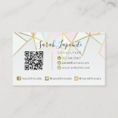 Trendy Faux Gold & Pastel Geometric QR Code Visitekaartje (Achterkant)