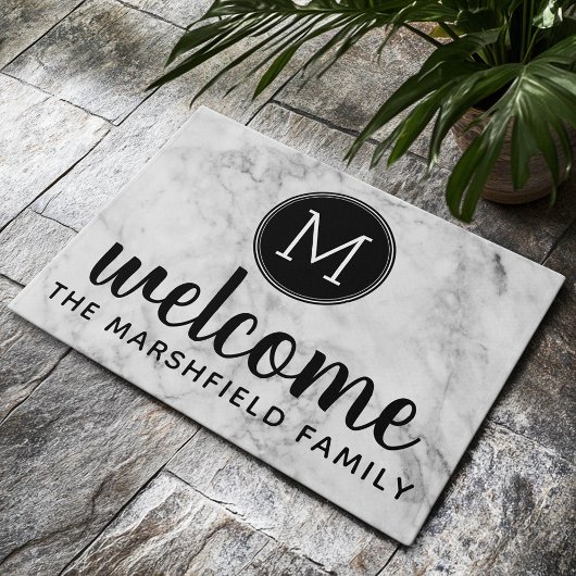 Trendy Faux Marble met Custom Family Monogram Deurmat