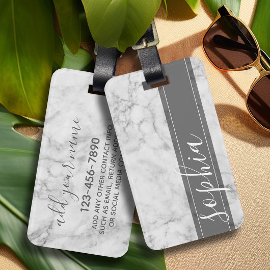 Trendy Faux Marble Pattern met Custom Monogram Bagagelabel