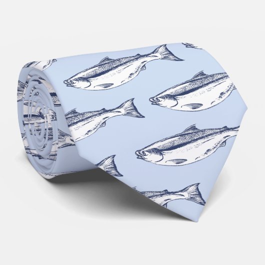 Trendy Fish Pattern Blue Stropdas (Opgerold)