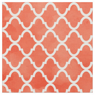 Trendy Flame Oranje Waterverf Quatrefoil Patroon Stof